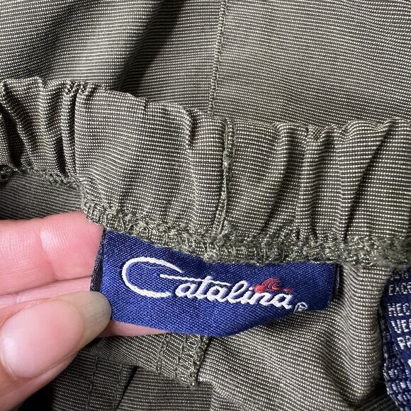 Vintage Catalina Track Pants Womens Medium Green Nylon Belted Side Stripe Y2K - Picture 2 of 11
